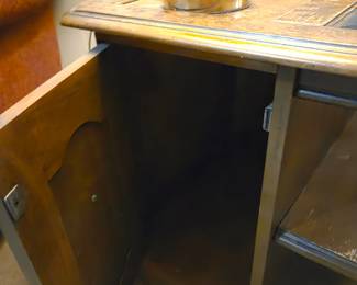 #30 Wood End Table w/Side Door and 2 shelves w/glass inset top (as is finish issues) - 22x26x22 $20.00