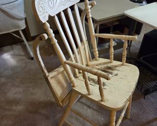 #26 White Distressed Kids High Chair (as is paint finish and one side small wood piece) $20.00