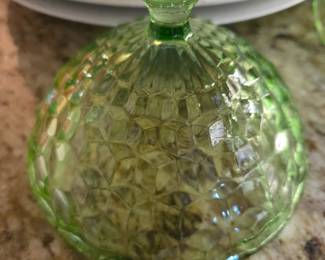 #78 Uranium Glass Round Butter Dish - 2 pc $25.00
