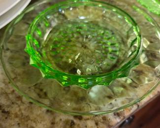 #78 Uranium Glass Round Butter Dish - 2 pc $25.00