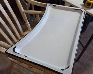 #26 White Distressed Kids High Chair (as is paint finish and one side small wood piece) $20.00