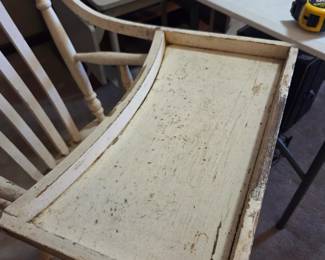 #26 White Distressed Kids High Chair (as is paint finish and one side small wood piece) $20.00