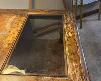 #30 Wood End Table w/Side Door and 2 shelves w/glass inset top (as is finish issues) - 22x26x22 $20.00