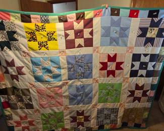 #74 Hand-tied 8 pointed Star Quilt (no batting) $40.00