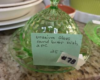 #78 Uranium Glass Round Butter Dish - 2 pc $25.00