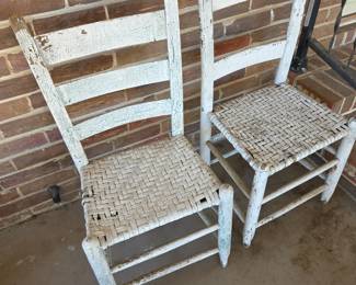 #97 Set of 2 Wooden Chairs w/slat Back (needs refinishing) $20.00