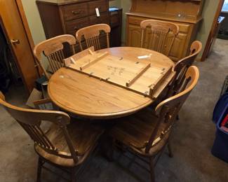 #40 Oak Table w/6 chairs - signed on bottom of Table 54-72x43x29 $250.00