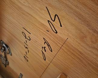 #40 Oak Table w/6 chairs - signed on bottom of Table 54-72x43x29 $250.00
