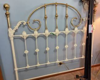 #63 Full Heavy Iron White/Brass Headboard w/metal platform- Elliott Designs - CA $175.00