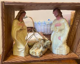#336	Christmas	vintage 3-piece lighted nativity set in a cardboard box frame 	 $30.00 			
