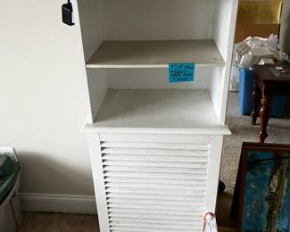 #55 white painted cabinet with 1 door and shelf 19x13x48	 $20.00 			

