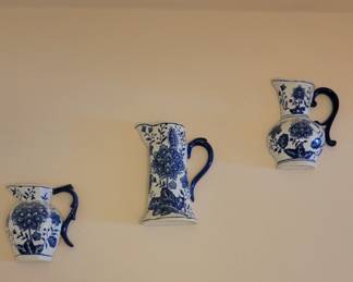 Absolutely Beautiful Classic Treasures Porcelain Blue And White Wall Vases .Each Are 7 Inches Tall
