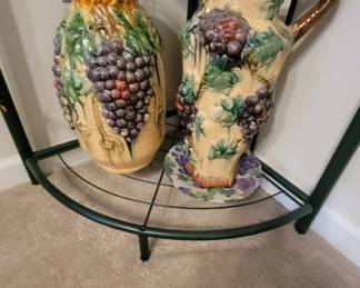 Vintage Glazed 14 "Tall Majolica 3D Ceramic Pottery Style Vases