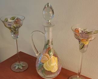 American Atelier Crackle Glass Decanter With 2 Glasses / Candles Holder's