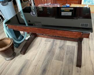 Heavy Glass Top Desk with Pull Out Drawer