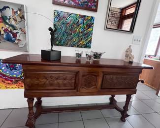 Vintage John Widdicomb Jacobean Carved Cabinet w/ 2 Sliding Doors