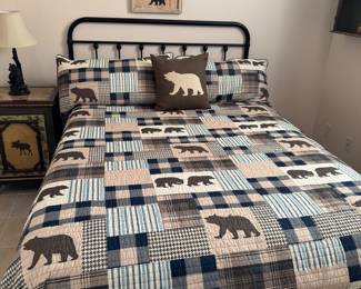 Queen bear themed quilt set
Queen Rod Iron Bed frame 