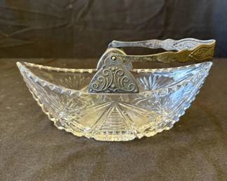 Lot # : 365z - Vintage Russian crystal & silver plate candy dish
