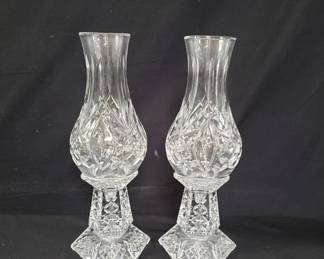 Lot # : 61 - Pair of Waterford crystal hurricane candle holders