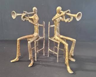 Lot # : 36 - Pair of brass trumpeter bookends