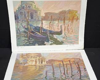 Lot # : 206 - Pair of pencil signed John Asaro serigraphs on rag paper "Venice Sunrise" & "Venice Sunset"