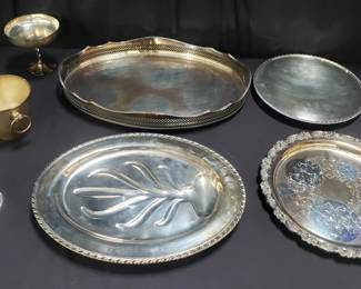 Lot # : 318 - Group of silver plate, bucket, trays, & cups