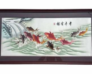Lot # : 257z - Vintage framed Chinese koi on silk