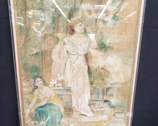 Lot # : 165 - Antique hand painted French tapestry in acrylic