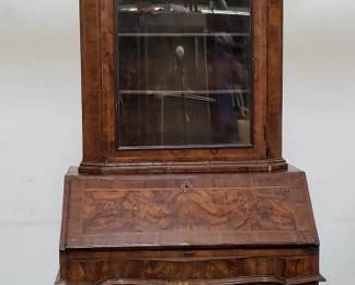 Lot # : 41 - Antique 2-piece empire-style burl wood drop front