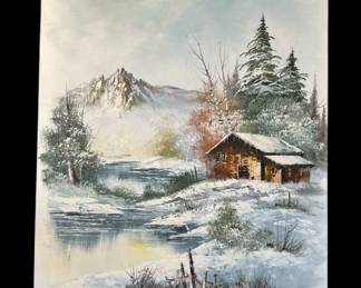 Lot # : 206z - Vintage winter scene oil painting on canvas