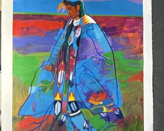 Lot # : 183 - Pen-signed John Nieto "Dancer at Taos Pueblo"