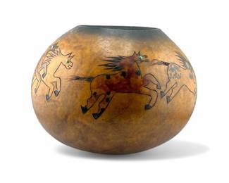 Lot # : 373a - Signed Native American painted horse gourd