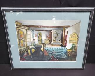 Lot # : 148 - Framed European interior pastel