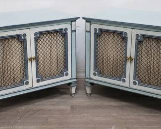 Lot # : 47 - Pair of vintage painted side tables with wire