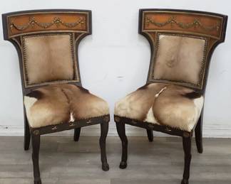 Lot # : 40 - Pair of French-style chairs w/cowhide upholstery