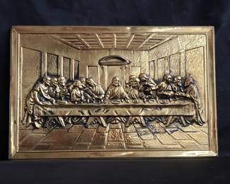 Lot # : 377 - The Last Supper brass on wood wall hanging