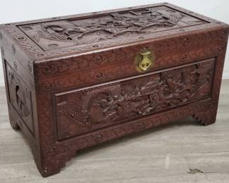 Lot # : 49 - Chinese hand carved camphor wood chest