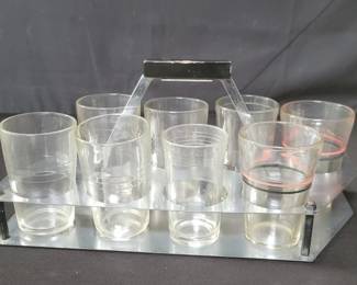 Lot # : 105 - Art Deco metal chrome rack with glasses