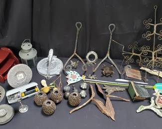 Lot # : 363 - Box of miscellaneous bud vase, candle holders, picture frame, etc.