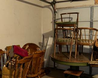 Mid-Century tables, solid wood.
Two different styles with chairs
