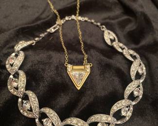 VINTAGE /RETRO BLING SIGNED COSTUME CHOKER AND NECKLACE   