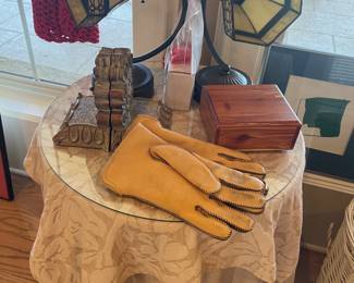 LEATHER FUR LINED GLOVES  ALL KINDS OF GREAT FINDS HERE       WALL LAMPS SOLD  HAVE REST 