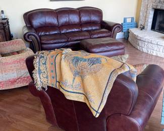LEATHER SOFA CHAIR AND OTTOMAN      FABRIC RECLINER   AND MORE 