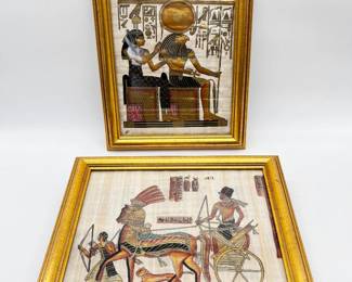 57 ElegantlyFramedPapyrusArtIsisHorusRamsesIIWarChariot