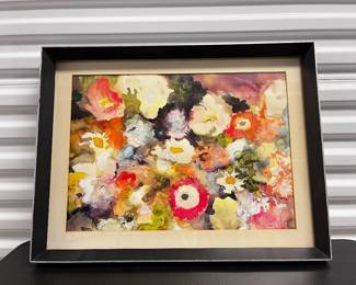 118 WatercolorFloralPaintingSignedKenneyVibrantAbstractFlowers