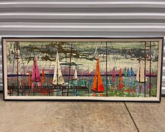 128 VibrantHarborSceneLargeAcrylicPaintingonCanvasSigned