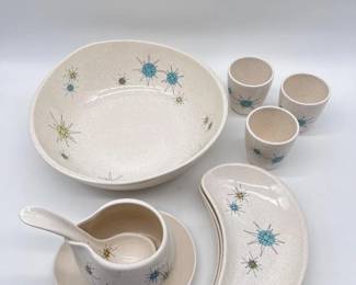 119 VintageFranciscanStarburstPatternSetServingBowlCupsMore
