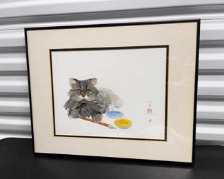 133 OurSammyCatWatercolorPaintingbyJaneMinnickSignedFramed