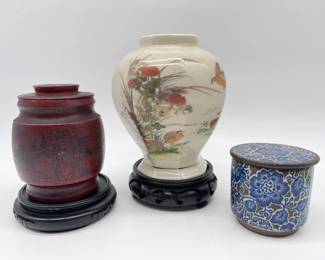 94 VintageAsianInspiredJarsOtagiriQuailVaseTakahashiTrinket