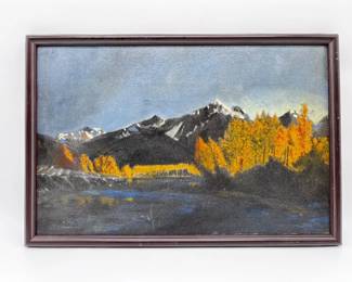 80 SignedOilPaintingAutumnMountainLandscapeFramedbyHusted
